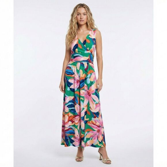 Pappagallo Dresses & Skirts - Pappagallo Floral Print Maxi Dress Small Tropical Boho Bright Summer Wedding